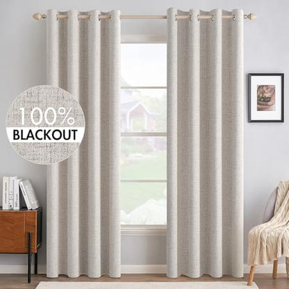 100% Blackout Linen Curtains for Bedroom 52x108 Inches Ivory (Ivory / 52"W x 108"L (Pack of 2))