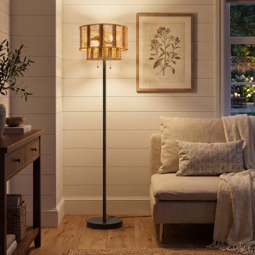 60" Rattan Floor Lamp for Living Room
