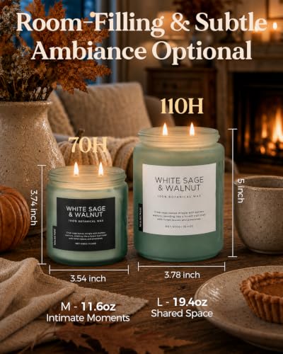 White Sage Walnut Soy Wax Candle Fall Home Scented Decor 70H 11.6Oz (Medium Jar / WhiteSageWalnut)