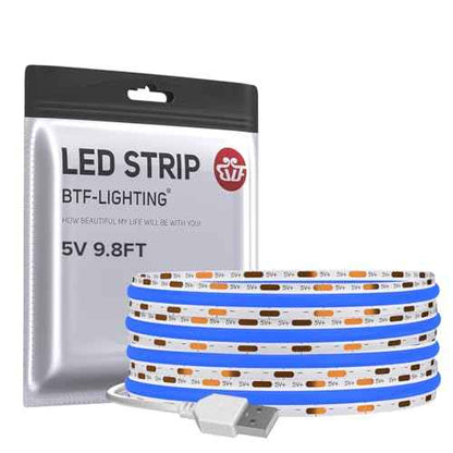 FCOB 5V USB Powered Blue Color COB LED Strip Lights for TV (Blue / 9.8FT)