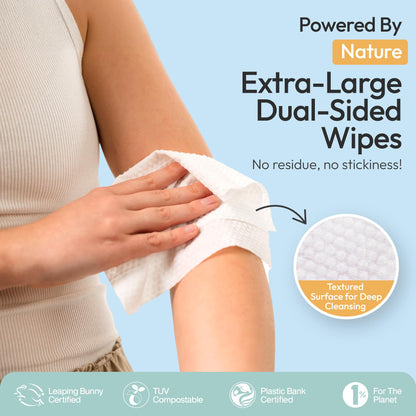 Travel Deodorant Wipes for Women & Men (Glow - Coconut Vanilla - 50 Count)