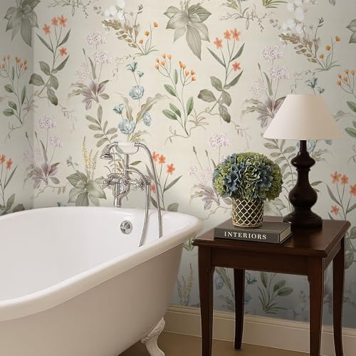 Peel and Stick Wallpaper Black Floral Self Adhesive Vinyl Wallpaper Waterproof Vintage Decor Wallcovering for Bedroom