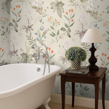 Peel and Stick Wallpaper Black Floral Self Adhesive Vinyl Wallpaper Waterproof Vintage Decor Wallcovering for Bedroom