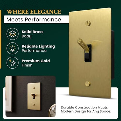 Solid Brass Gold Metal Toggle Light Switch