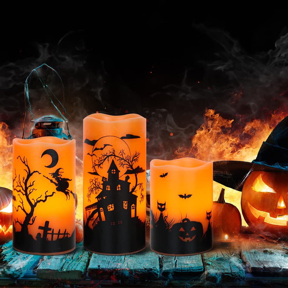 Halloween Orange Flameless Pillar Candles with 6H Timer (Orange)