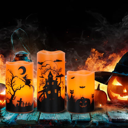 Halloween Orange Flameless Pillar Candles with 6H Timer (Orange)