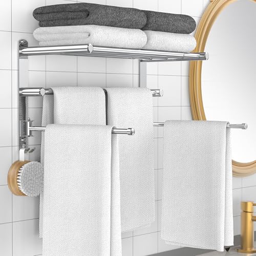 Bathroom Towel Rack with Shelf and Towel Bar