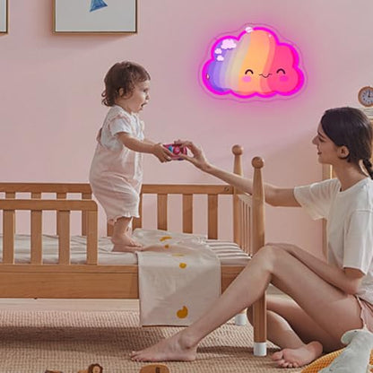 Cloud Neon Sign Cute Smiling Cloud with Pink Hat Led Light Sign