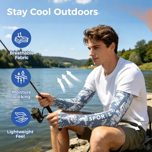 UV Protection Arm Sleeves Sun Block Cover with Thumb Holes 6 Pairs