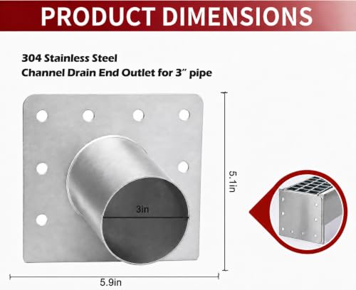 304 Stainless Steel Channel Drain with Galvanized Steel Drain Grate