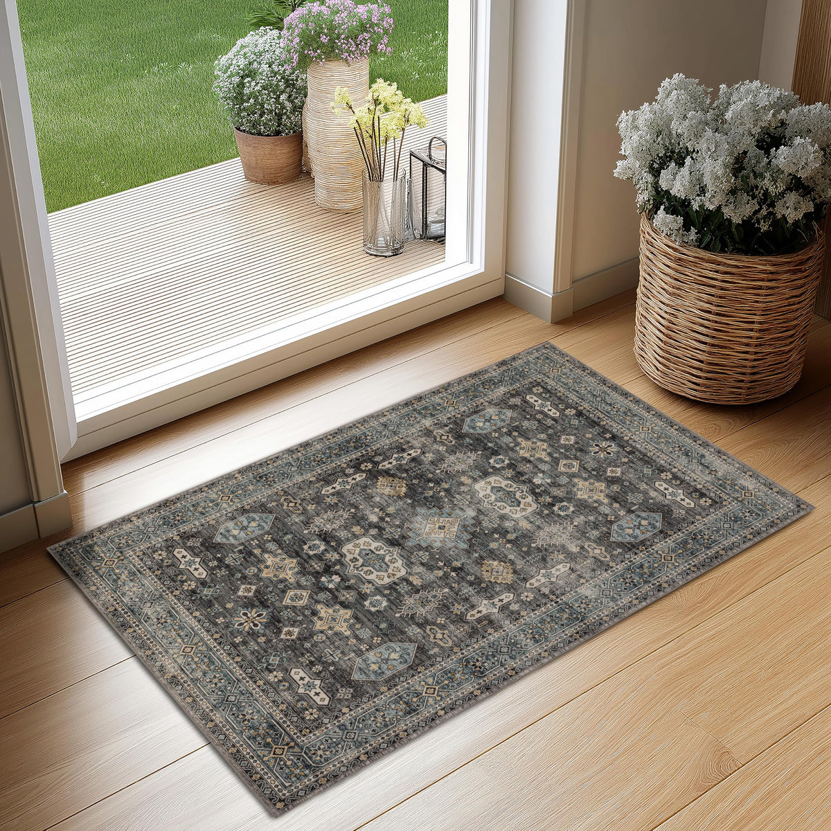 Washable Small Area Rug 2×3 for Entryway (Silver / 2' x 3' (Rectangular))