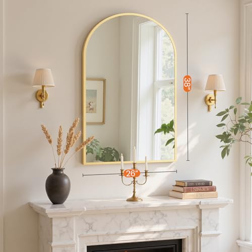 26"x38" Arched Bathroom Mirror (Gold / 39"L x 26"W / Arched-Top)