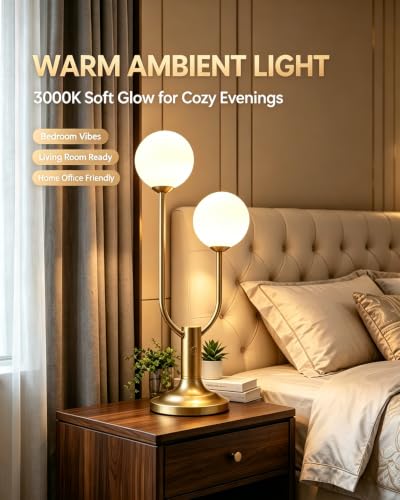 Globe Table Lamp for Bedroom Dimmable Modern Round Ball Lamp