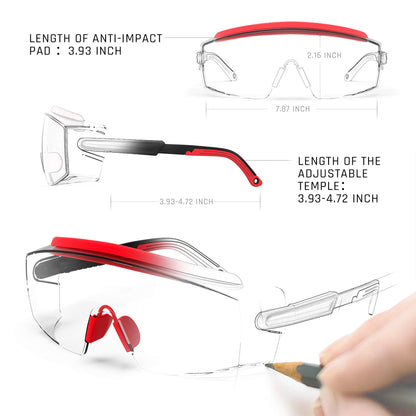 Anti fog Safety Glasses Over Glasses (Red)