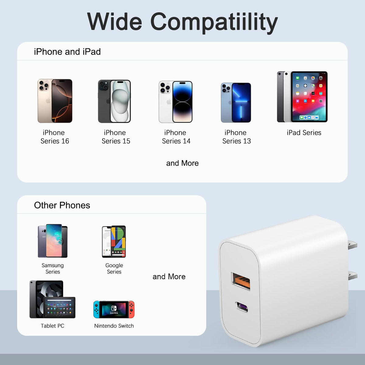 USB C Charger Block Fast Charging Block Type C Charger Multiport Adapter (White / 20W3Pack)