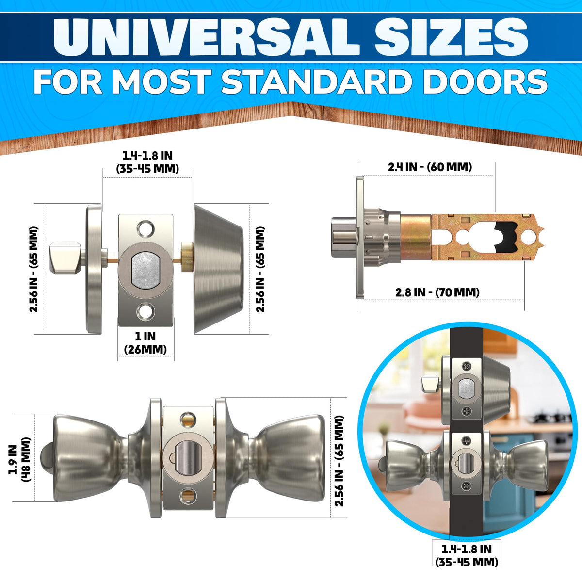 Mobile Home Door Knobs with Deadbolt (Silver)