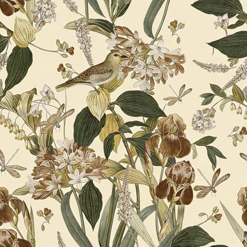 Brid and Floral Peel and Stick Wallpaper Flower Contact Paper Removable Wallpaper Peel and Stick