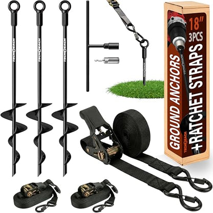 Ground Anchors Screw in Kit with Ratchet Straps