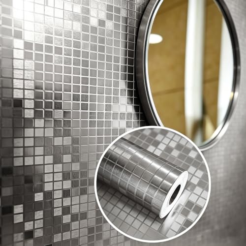 Metallic Brushed Texture Peel and Stick Wallpaper 17.72in x 118in Thick Vinyl Self Adhesive with Air Guide Slot Removable Contact Paper for Kitchen Backsplash
