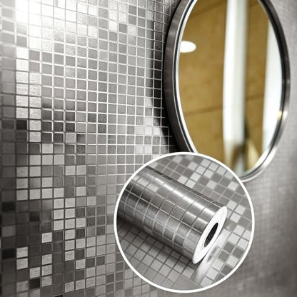 Metallic Brushed Texture Peel and Stick Wallpaper 17.72in x 118in Thick Vinyl Self Adhesive with Air Guide Slot Removable Contact Paper for Kitchen Backsplash