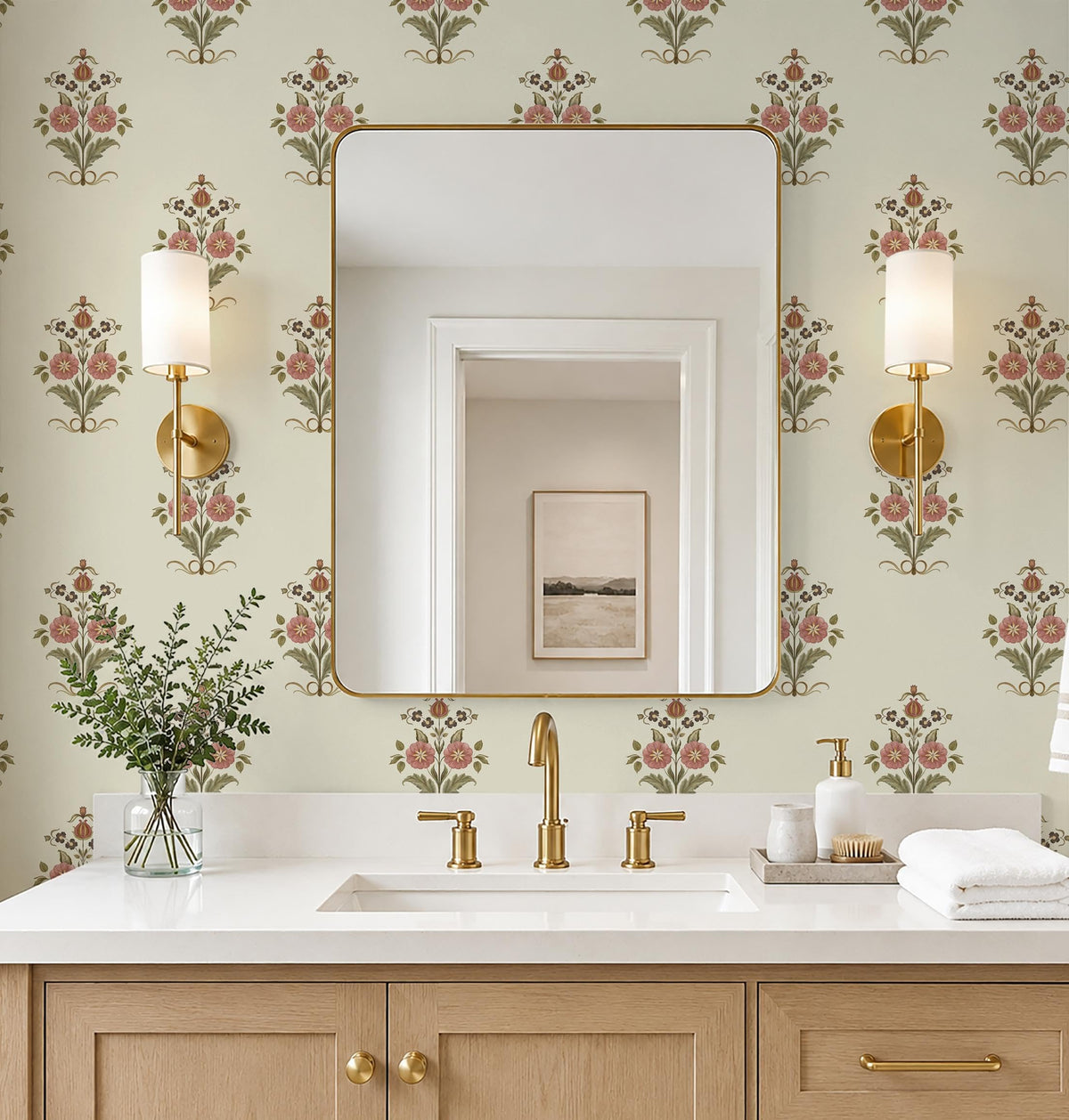 Vintage Floral Wallpaper Cottage Peel and Stick Wallpaper Retro Pink Flower Contact Paper for Cabinets Drawers Farmhouse Removable Self (Beige and Pink / 17.3" x 196.8")