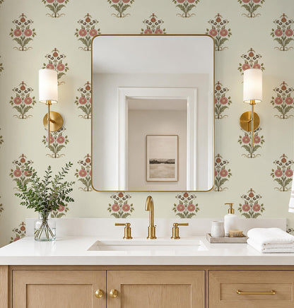 Vintage Floral Wallpaper Cottage Peel and Stick Wallpaper Retro Pink Flower Contact Paper for Cabinets Drawers Farmhouse Removable Self (Beige and Pink / 17.3" x 196.8")