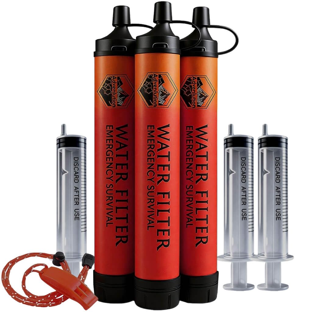3 Pack Water Filter Straw with Emergency Whistle (3-Pack(Orange) / 3-Pack)