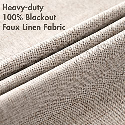 100% Blackout Linen Curtains for Bedroom 52x54 Inches Natural Khaki (Khaki / 52"W x 54"L (Pack of 2))
