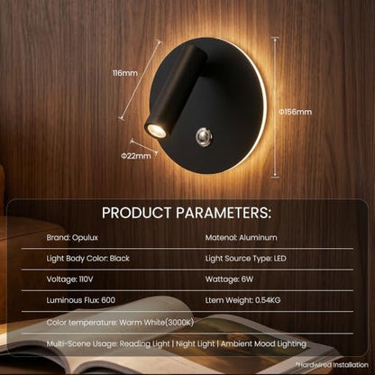 Hardwired Adjustable LED Reading Wall Sconce with Switch