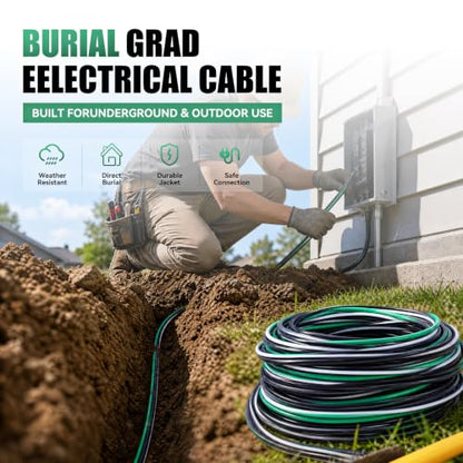 2-2-2-4 Aluminum Service Entrance Feeder Cable,600V100A Direct Burial 4 Conductor Electrical Wire for Mobile Homes, Residential Service Entrance, Underground Power Distribution & Home Wiring