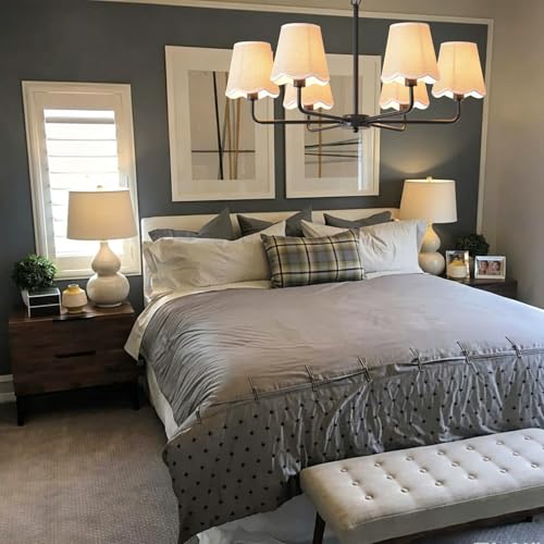 6 Light Gold Chandelier with Fabric Shades