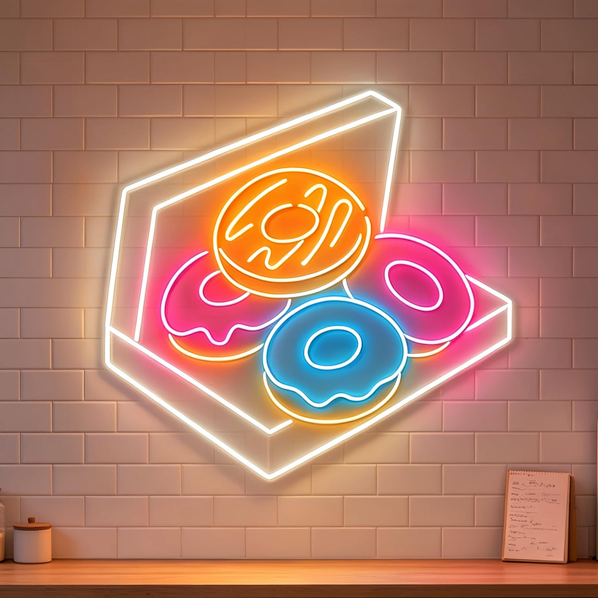Donut Box LED Neon Sign Food Shop Store Restaurant Cafe Decor‑14.2"x14.0" (Donuts)