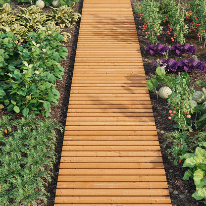 12FTx25'' W Wooden Garden Parhway Walkway Oversize Outdoor Roll Out Decorative Patio Path Pavers Flooring Non (Brown / 12FT-Straight)