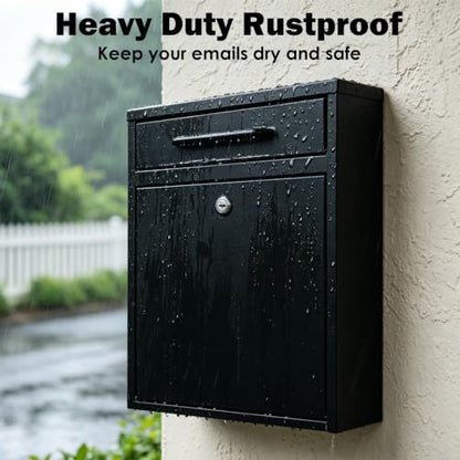 Wall Mount Mailbox for Outside (Black-16inch)