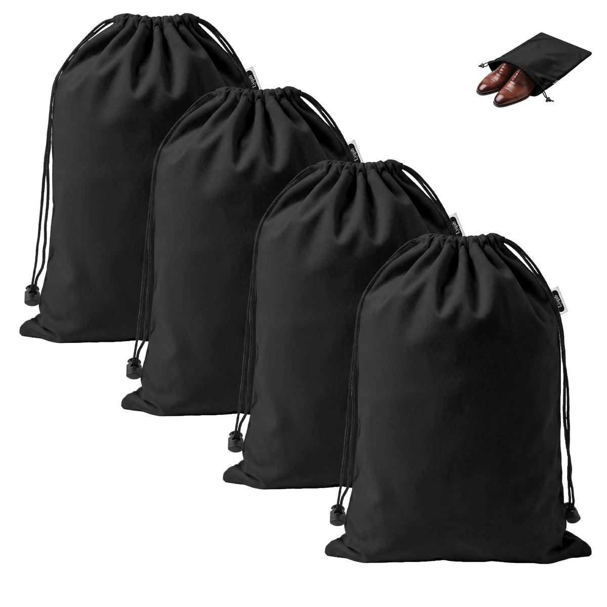 4 Pack Large Shoe Bags for Travel (Black)