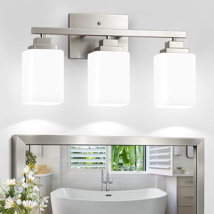 Brushed Nickel Bathroom Light Fixtures (Nickel-White Shade / 3-Light)