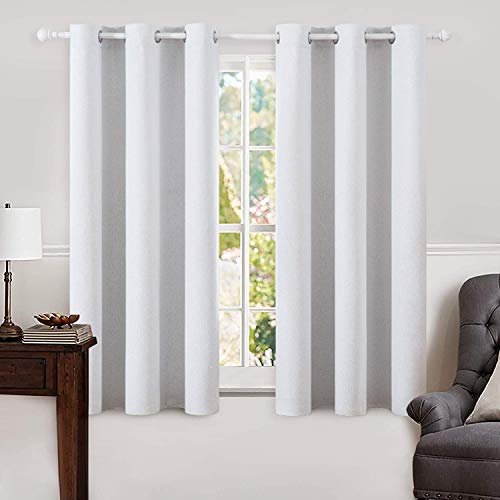 100% Blackout Linen Curtains for Bedroom 42x63 Inches Grayish White (Grayish White / 42"W x 63"L (Pack of 2))