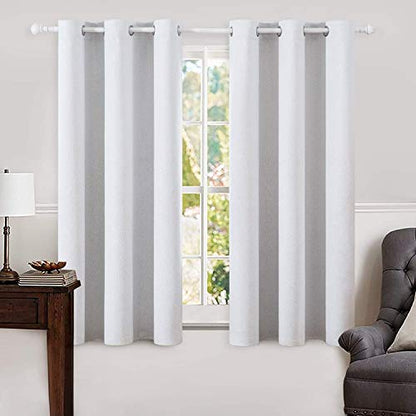 100% Blackout Linen Curtains for Bedroom 42x63 Inches Grayish White (Grayish White / 42"W x 63"L (Pack of 2))