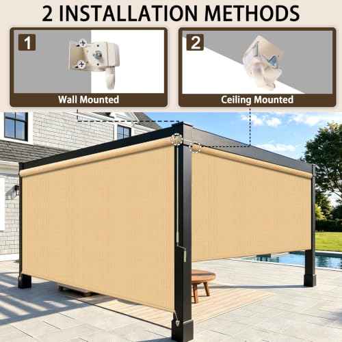 Outdoor Roller Shades for Patio (Sesame / 108"W x 96"H)