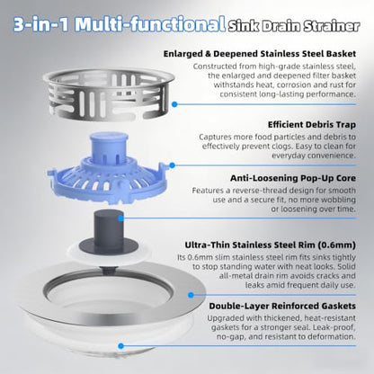 3 in 1 Kitchen Sink Drain Strainer (Blue)