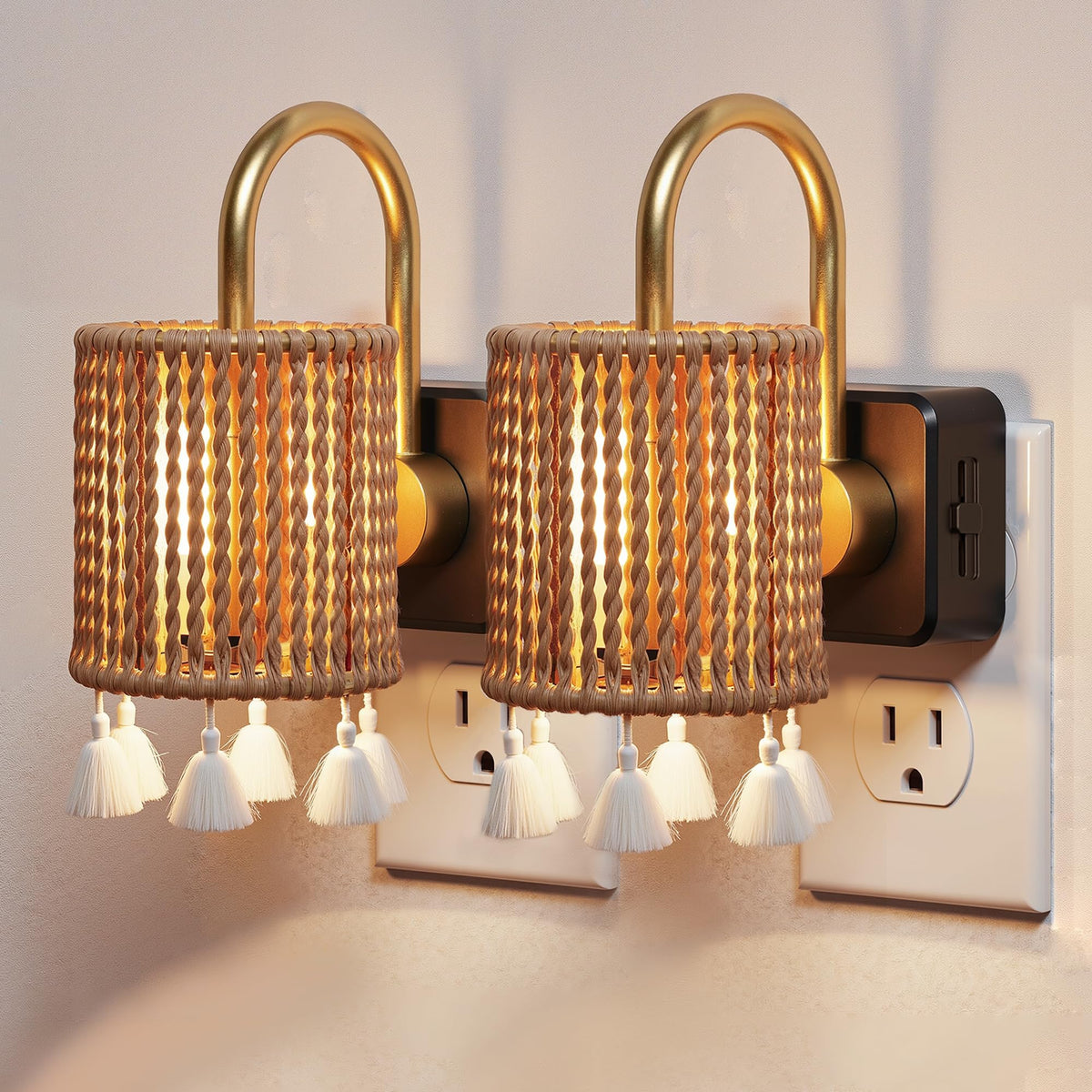 Night Lights Plug into Wall (Gold Ring-3000K / 2 Pack)
