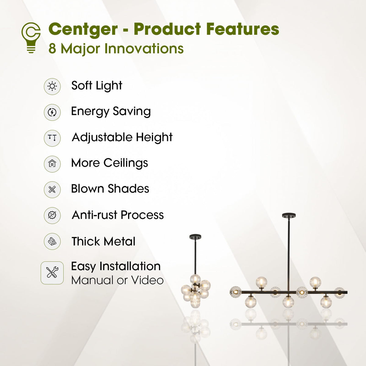 Linear Sputnik Dining Chandelier (Black + Clear / 9-Light 40 Inch)