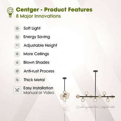 Linear Sputnik Dining Chandelier (Black + Clear / 9-Light 40 Inch)