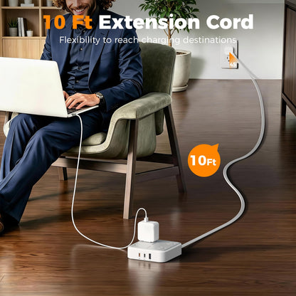 Surge Protector Flat Extension Cord 10Ft (10 FT(2 USB-C) / Grey & Surge Protector 20W PD)