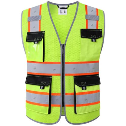 Hi Vis Reflective Safety Vests for Men Women High Visibility Vest with Pockets Mesh Construction Safety Apparel