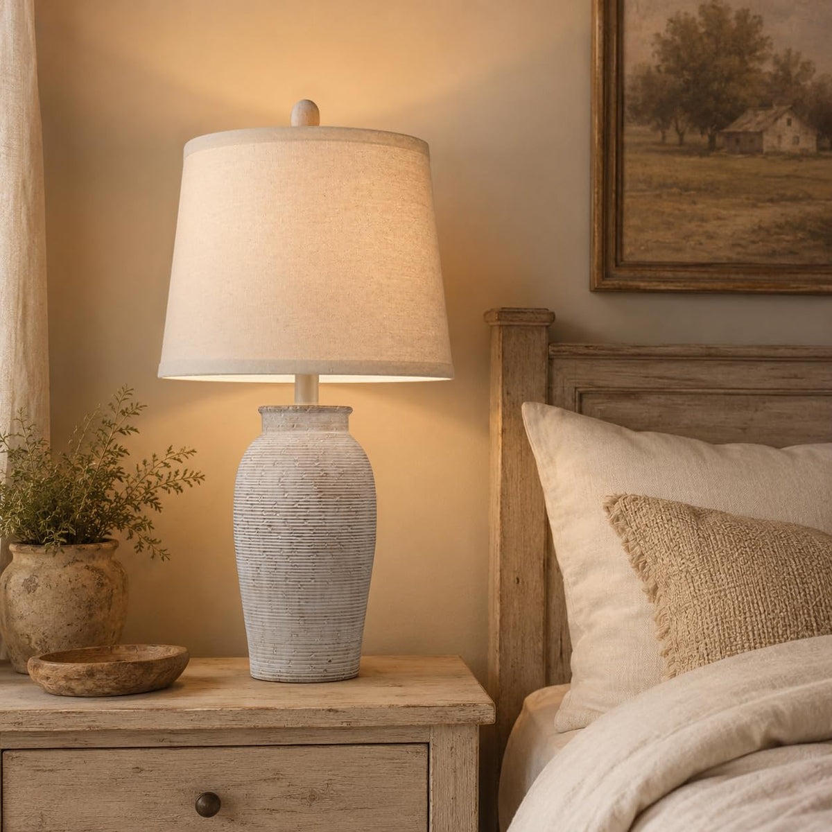 Ceramic Table Lamp for Living Room (24.5" 1 Pcs - Brown)
