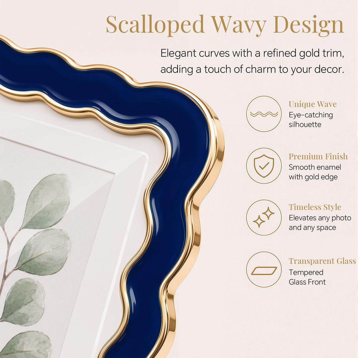 8x10 Scalloped Wavy Metal Picture Frame (Midnight Navy / 8x10)