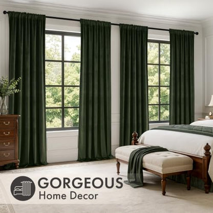 Olive Green Velvet Curtains 4 Panel Set Back Tab 40x120 Inch Long (Olive Green / 40"W x 120"L (Pack of 4))