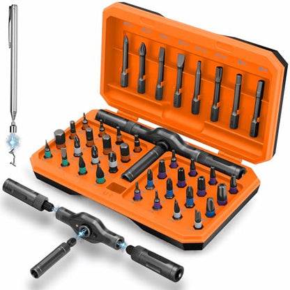 43-in-1 Magnetic Ratchet Screwdriver Set with S2 Steel Bits, T Handle Design for Home Repair, DIY Projects