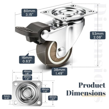 1.5" Silent Rubber 360 Degree Swivel Plate Casters with Brakes (1.5" (with brake))